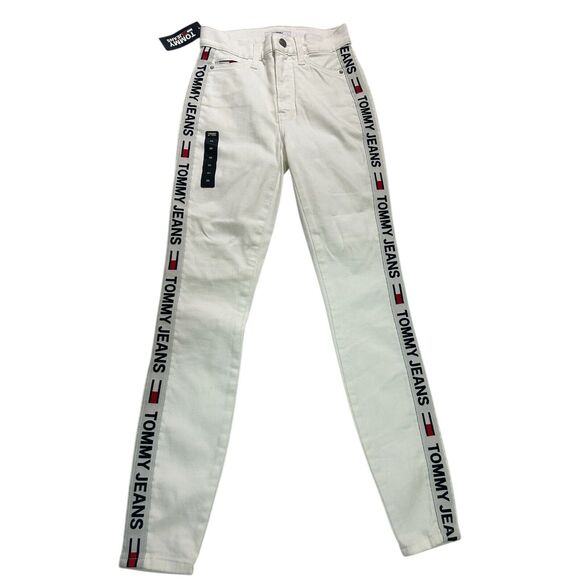 Tommy Hilfiger Denim - Tommy Jeans White Skinny Jeans Logo Tape Stripe Womens Size 00 NWT